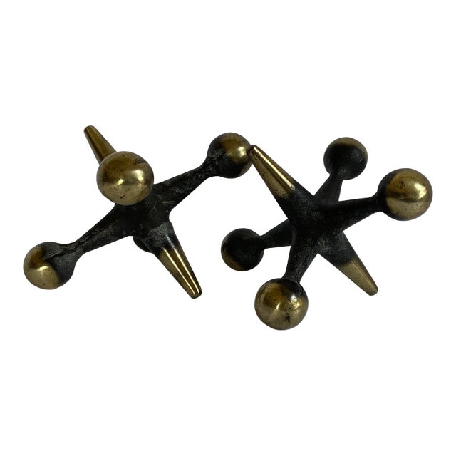 1960's Mid Century Bill Curry Jacks Bookends/Sculpture in Antique Brass Finish - a Pair For Sale
