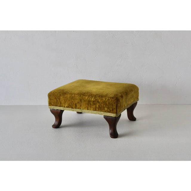 Mustard Vintage Queen Anne-Style Velvet Cushion Cabriole Legs Footstool Ottoman For Sale - Image 8 of 15