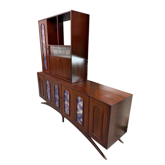 Mid-Century Modern Mid-Century Modern 2-Piece Kagan Style Dark Walnut Sideboard W/Bar Cabinet For Sale - Image 3 of 13