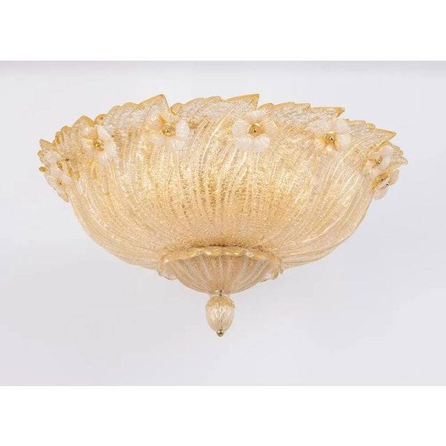 1 of 2 gorgeous murano glass ceiling fixtures with 24-karat gold made by barovier & toso, italy, circa 1970-1979. High...