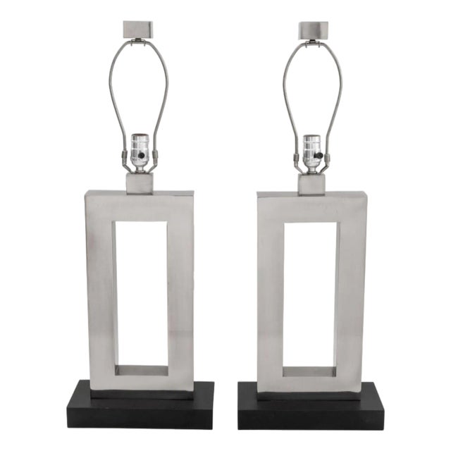 Robert Abbey "Doughnut" Style Chrome Lamps, Pair For Sale