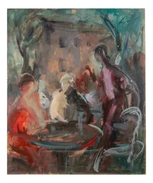 Miloslava Vrbova-Štefková, People at the Café, Oil Painting, Mid-20th Century