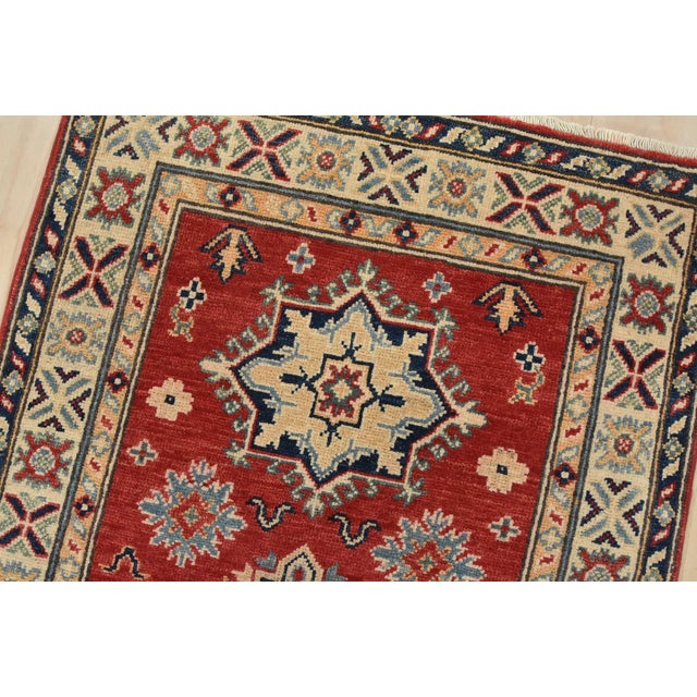 Kazak Runner 2’7” X 6’6” Red Wool Tribal Hand-Knotted Oriental Rug For Sale In Philadelphia - Image 6 of 12