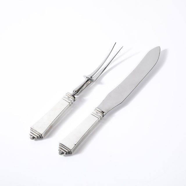Art Deco Skyscraper Style Sterling Silver Carving Set Signed Georg Jensen For Sale - Image 10 of 17