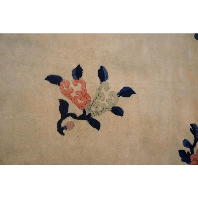 1960s Beige Floral Modern Vintage Chinese Peking Rug 8'2" X 9'10" Hand Knotted Wool Carpet For Sale - Image 4 of 5