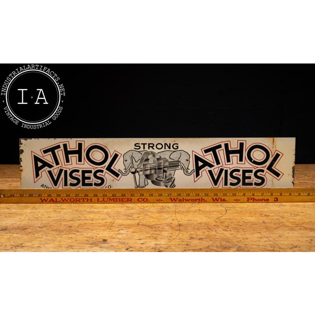 Vintage Double-Sided Athol Vises Tin Litho Advertising Sign For Sale - Image 12 of 12