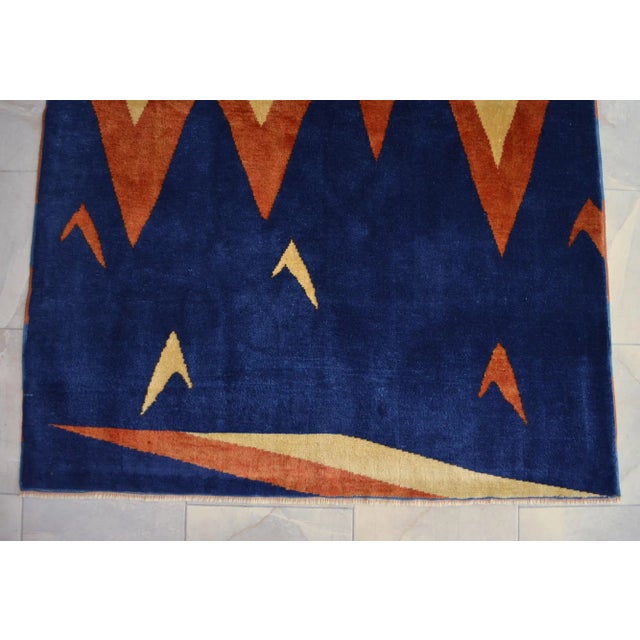 Textile 1980s Vintage Rug Comtemporary Hand Knotted Blue Area Rug - 4' 9" × 6' 7" For Sale - Image 7 of 10