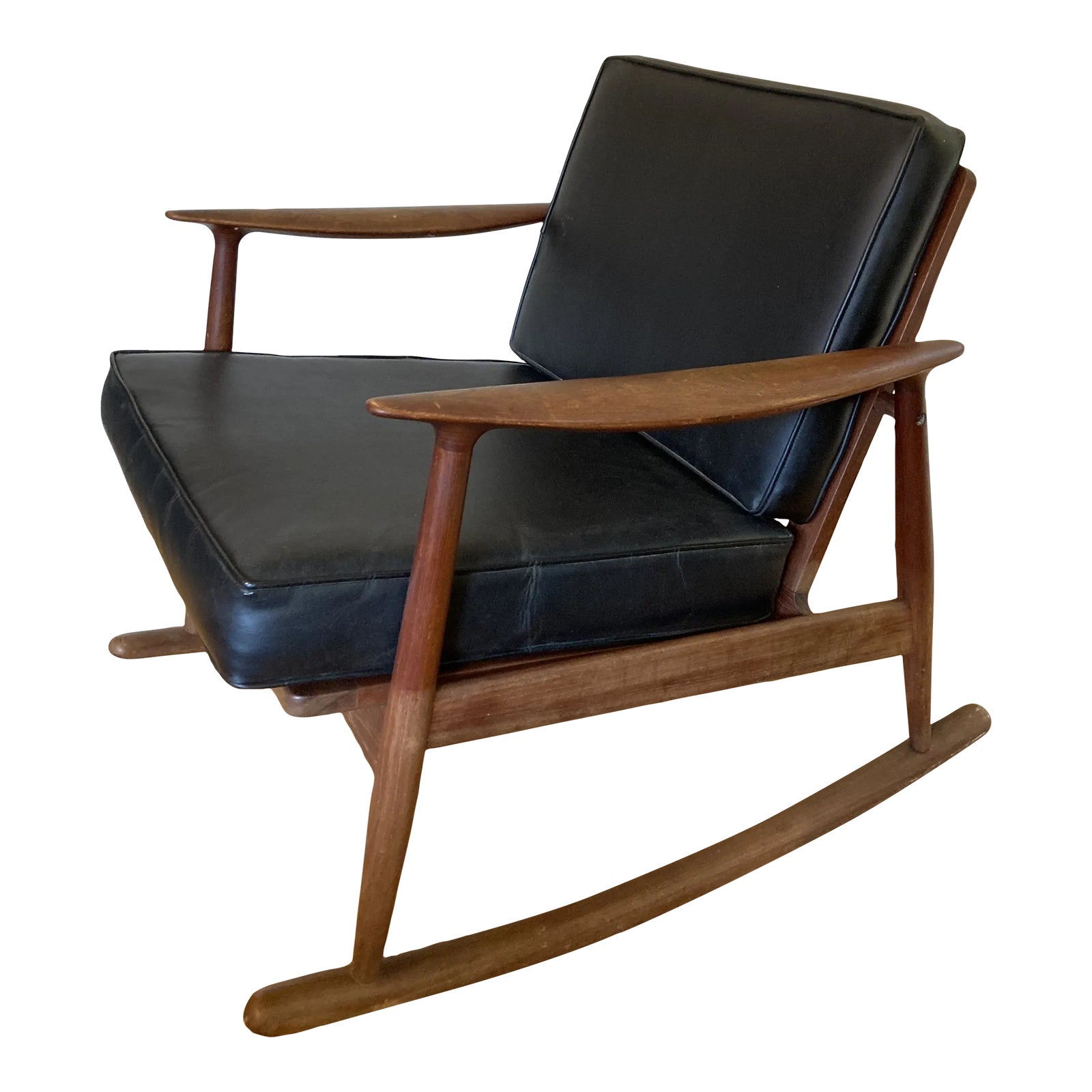 1960s K. Rasmussen Mid Century Danish Modern Teak Rocking Chair Rocker