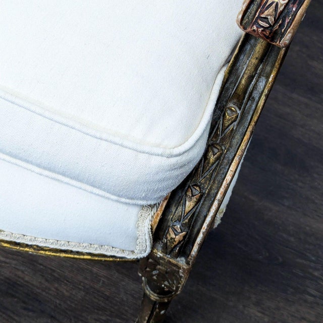 Vintage White Upholstered Lounge Chair With Ornate Gold Wooden Frame For Sale - Image 11 of 16