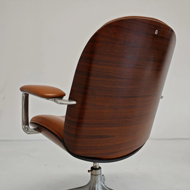 1970s MiM Executive Chair in Natural Cognac Leather and Wood, 1970s For Sale - Image 5 of 18