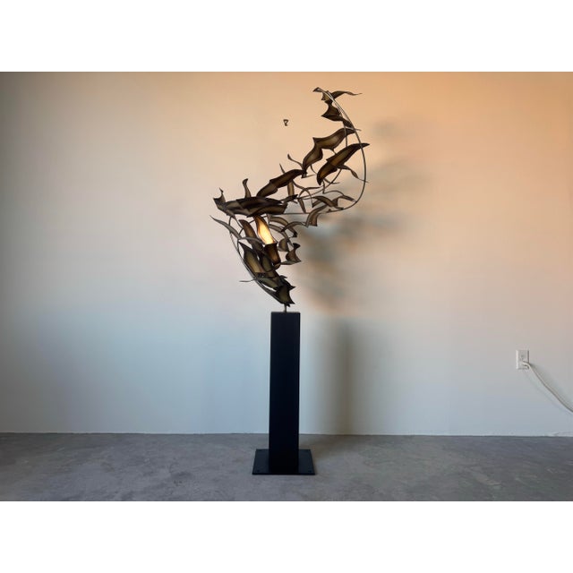 Modern Curtis Jere “Flying Birds” Brutalist Torch-Cut Metal Floor Sculpture on Pedestal/ Sold For Sale - Image 9 of 12