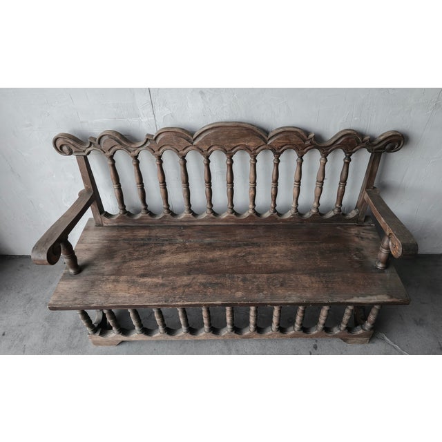 Late 19th Century Antique Architectural Spanish Mediterranean Style Bench For Sale - Image 5 of 8