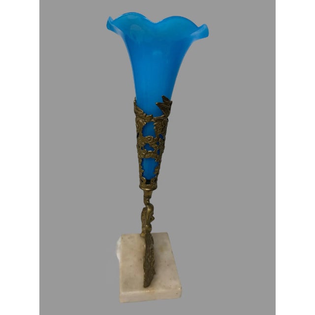 Antique Victorian Cast Metal & Art Glass Epergne Vase For Sale - Image 6 of 10