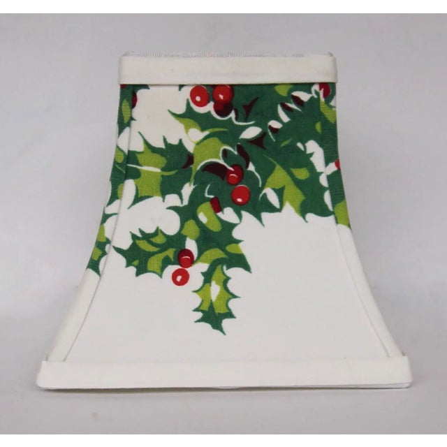 Shabby Chic Christmas Lampshade Made From Vintage Tablecloth With Holly Motif For Sale - Image 3 of 6