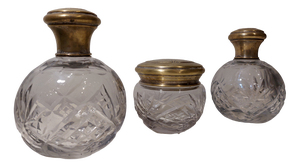 Antique Crystal and Silver Vanity Set, 1920s, Set of 3