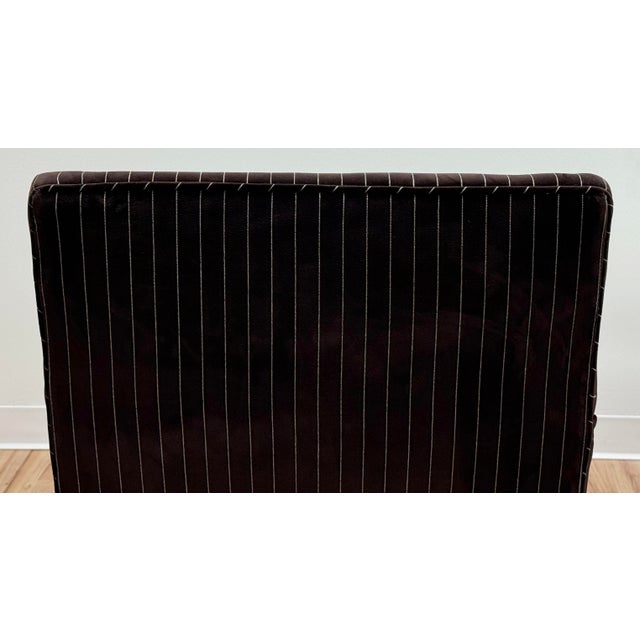 Newly Upholstered Luxe Chocolate Brown Pinstripe Velvet Parsons Chairs, a Pair For Sale - Image 12 of 13