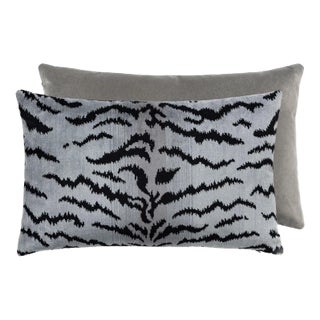 The House of Scalamandré Tigre/velvet Lumbar Pillow, Silver, 22 X 14 For Sale