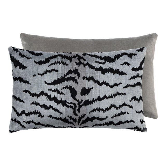 The House of Scalamandré Tigre/velvet Lumbar Pillow, Silver, 22 X 14 For Sale