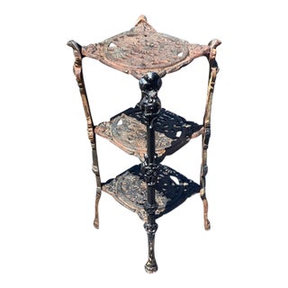 Antique French Victorian Cast Iron 3 Tier Plant Stand For Sale