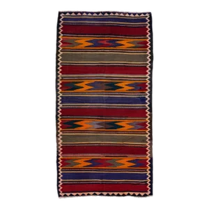 Vintage Kilim Handmade Flatweave Multicolor Striped Wool Runner