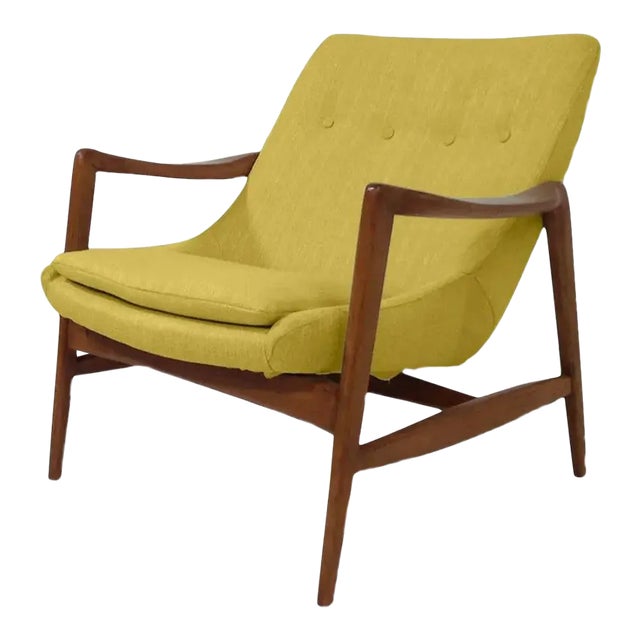 Mid Century Lounge Chair Yellow Chenille For Sale