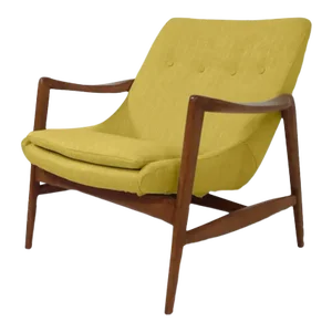 Mid Century Lounge Chair Yellow Chenille