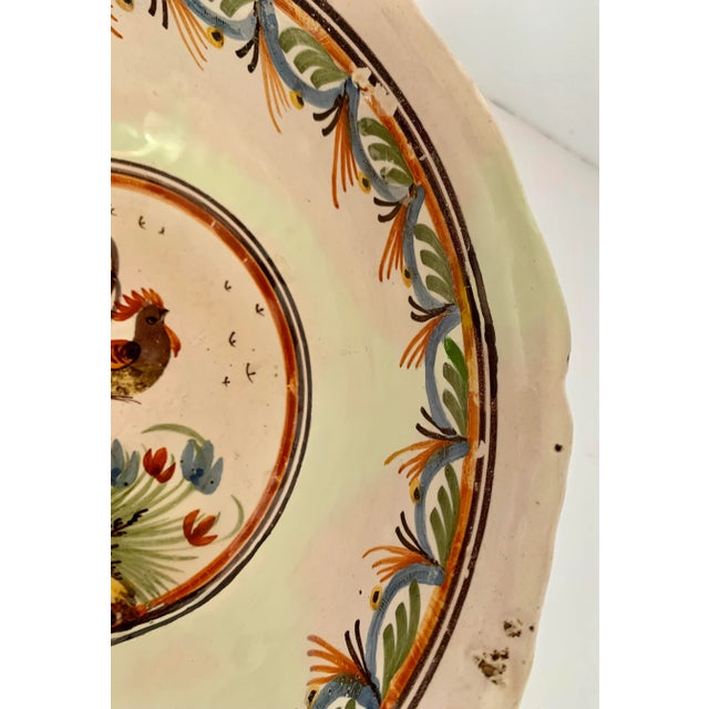 Antique French Hand Painted Pottery Milk Bowl With Rooster Motif For Sale - Image 4 of 12