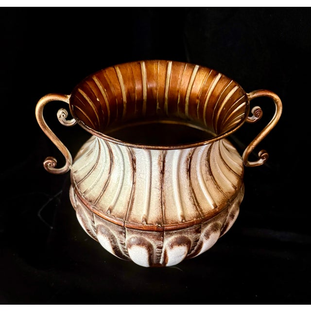 Off-white Grecian Style Metal Vase For Sale - Image 8 of 12