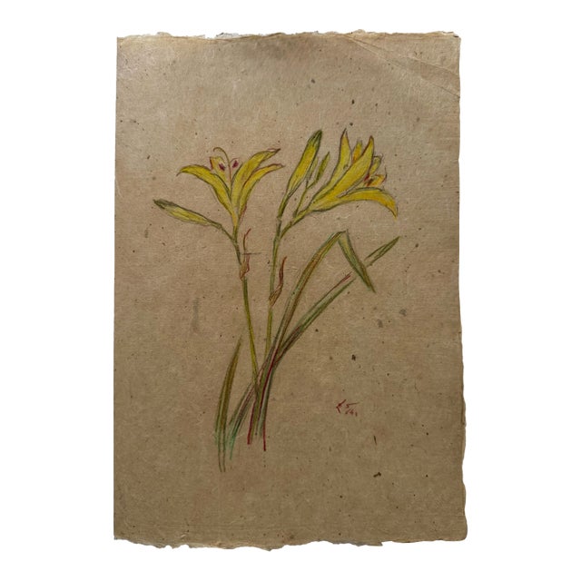 Henry Emil Salloch Original Watercolor on Paper Yellow Lilies, 1941. For Sale