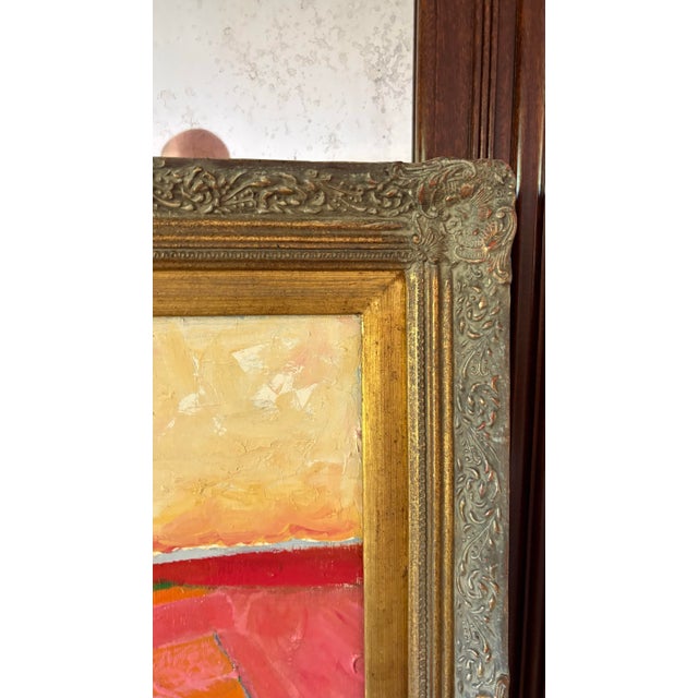 Raspberry Red Modernist Abstract Landscape 70’s Oil Painting by Jack Shears For Sale - Image 8 of 11