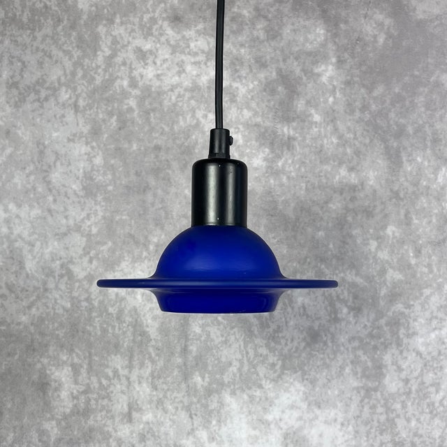 Danish Blue Glass Pendant Lamp, 1980s, Set of 2 For Sale - Image 9 of 10