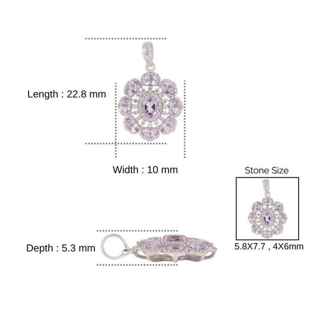 Elegant Floral Amethyst Pendant With Cubic Zirconia Accents - Caratandher For Sale - Image 12 of 14