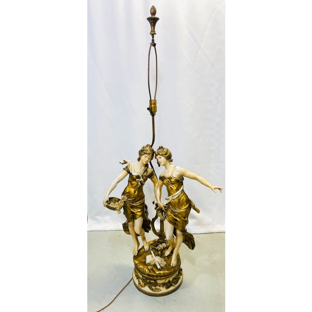 Bronze 1920s Art Nouveau Signed Moreau Lamp For Sale - Image 8 of 12