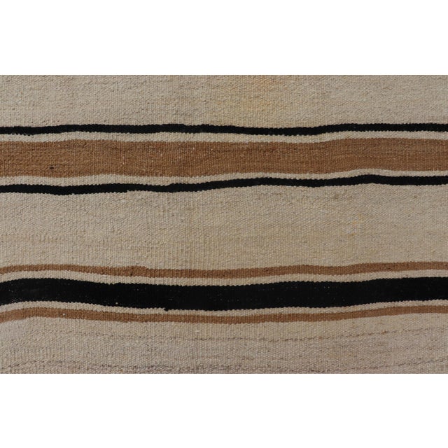 Vintage Turkish Kilim Rug With Ivory, Brown and Deep Charcoal Stripes For Sale In Atlanta - Image 6 of 11
