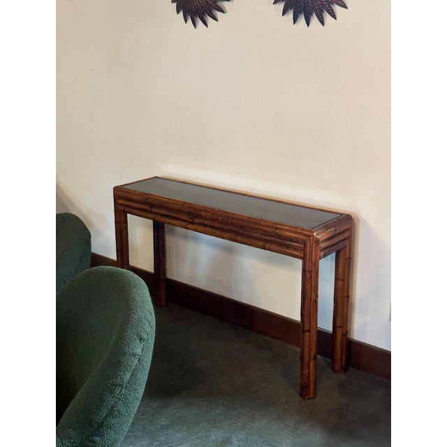 Spanish Bamboo and Smoked Glass Console Table, 1970s For Sale - Image 5 of 7