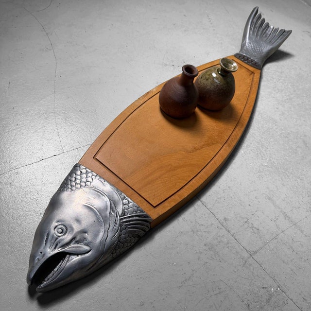 Wood Vintage Fish-Shaped Serving Board Salmon, Japan, 1960s For Sale - Image 7 of 18