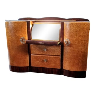 Vintage Bird's Eye Maple and Walnut Cocktail Cabinet Sideboard Attr. To Ronson / Heron Furniture For Sale