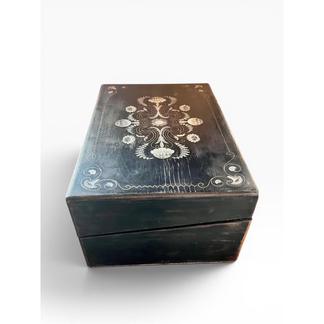 Restored Ebony Mother of Pearl Inlay Writing Box Circa 1900 For Sale - Image 13 of 14