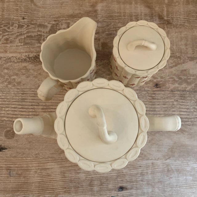 Late 20th Century Late 20th Century Wedgwood Cane Ware Faux Bamboo Teapot Creamer Sugar Bowl - Set of 3 For Sale - Image 5 of 9