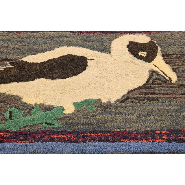 Early 20th Century Vintage American Hand Hooked Rug, Framed, Dodo Bird Design, Folk Art Tapestry, 2x3 For Sale - Image 5 of 9