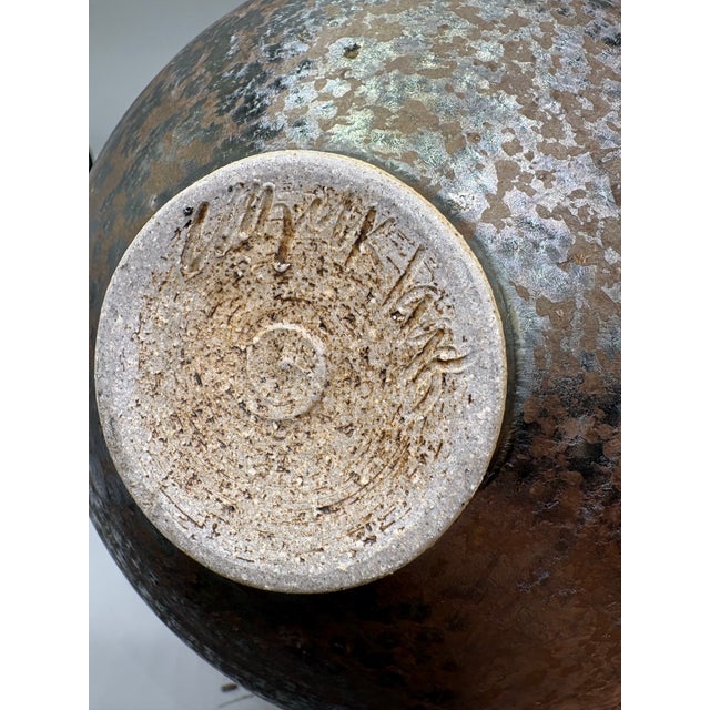 Mid 20th Century Mid 20th Century Gun Metal Black Metallic Ceramic Pottery Weed Vase After Doyle Lane For Sale - Image 5 of 6