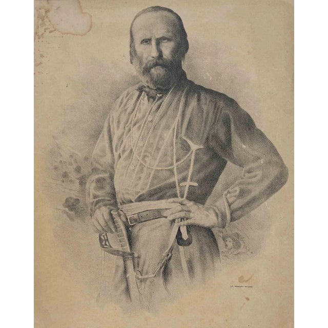Portrait of Giuseppe Garibaldi is an original lithograph realized by an anonymous Italian artist of the 19th century. Fair...