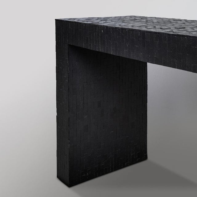 Wooden Console Table with Slate Marquetry and Front Drawers by Etienne Allemeersch, 1970s For Sale - Image 4 of 6