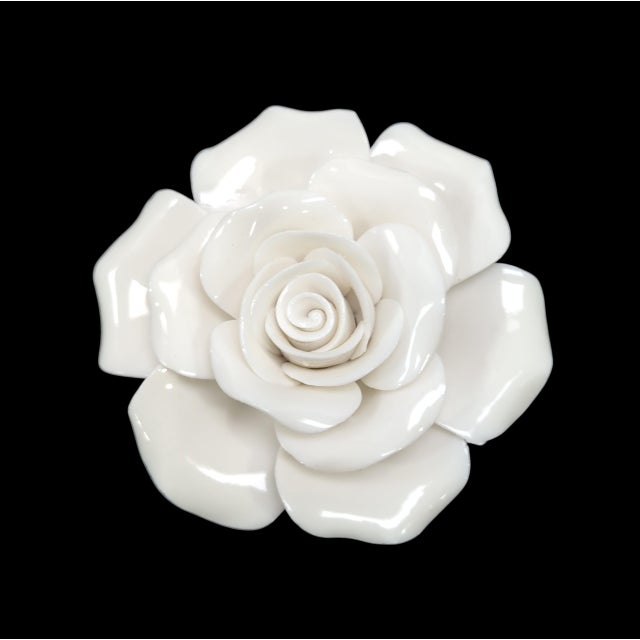 2010s 3d Ceramic Porcelain Flower Wall Decor Set - 5 Piece Mixed Floral Wall Hangings Peony Rose Daisy White For Sale - Image 5 of 12