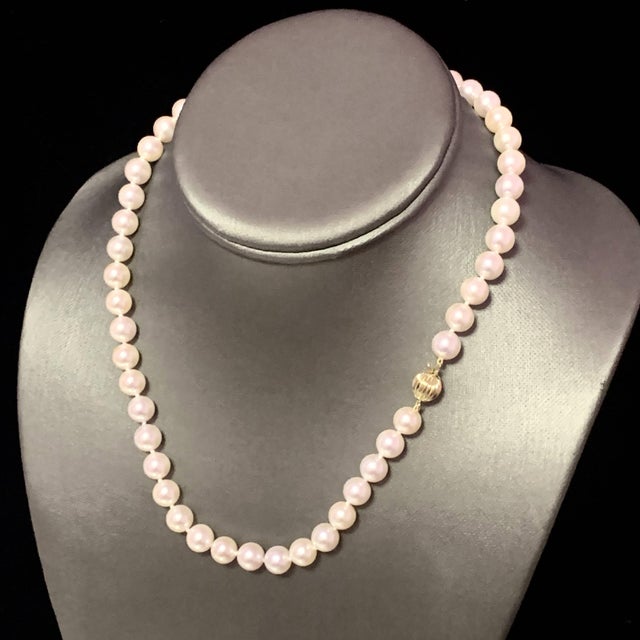 Metal Akoya Pearl Necklace 14k Gold 17" 8 Mm Certified For Sale - Image 7 of 9