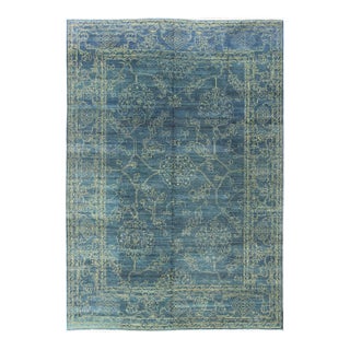 Fine Modern Rug With Transitional Design in Teal Blue and Lime Green For Sale