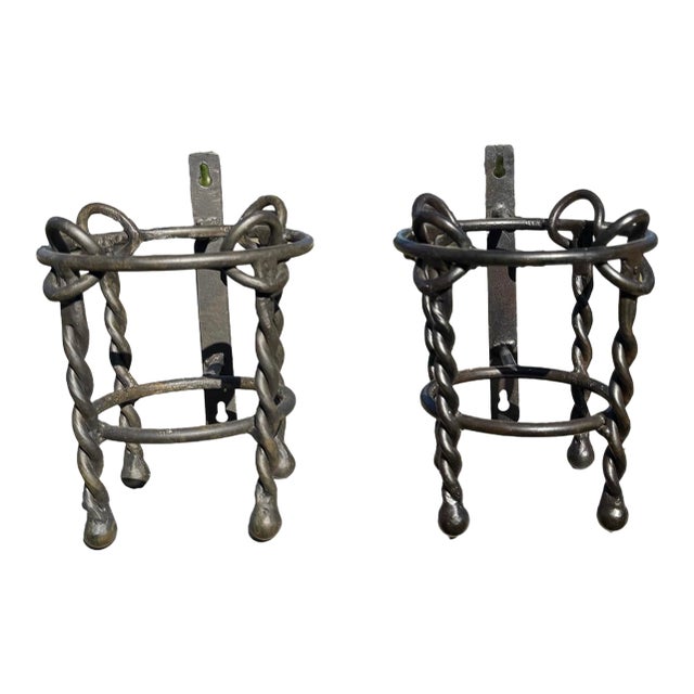 Wrought Iron Wall Hanging Plant or Vase Holder. For Sale