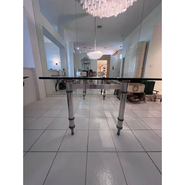 1960's Maison Jansen Steel and Brass Dining Table For Sale In Miami - Image 6 of 10