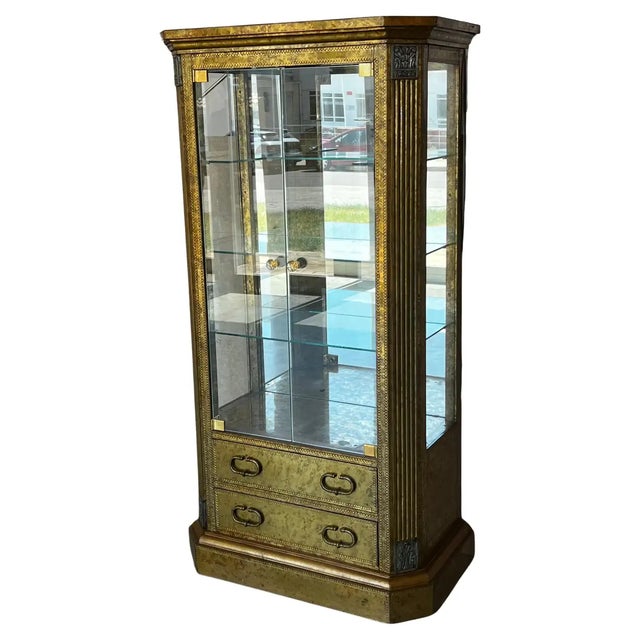 Hollywood Regency Brass Faces Dry Bar With Mirrored Interior For Sale - Image 13 of 13