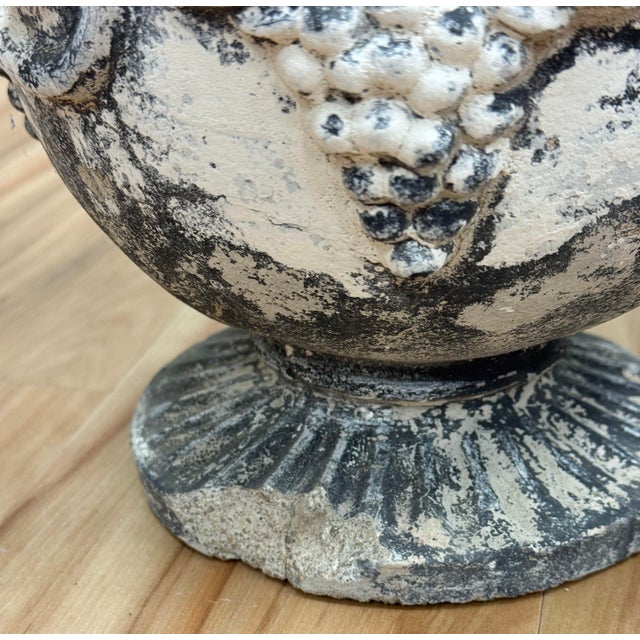 White Vintage Greek Key and Grape Motif Concrete Planter Pair For Sale - Image 8 of 9